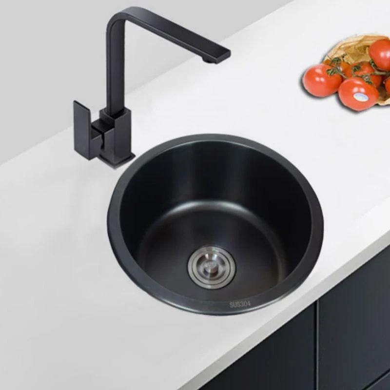 Stainless Steel Round Sink in Black Single Bowl Undermount Sink with Basket Strainer -Bathlova