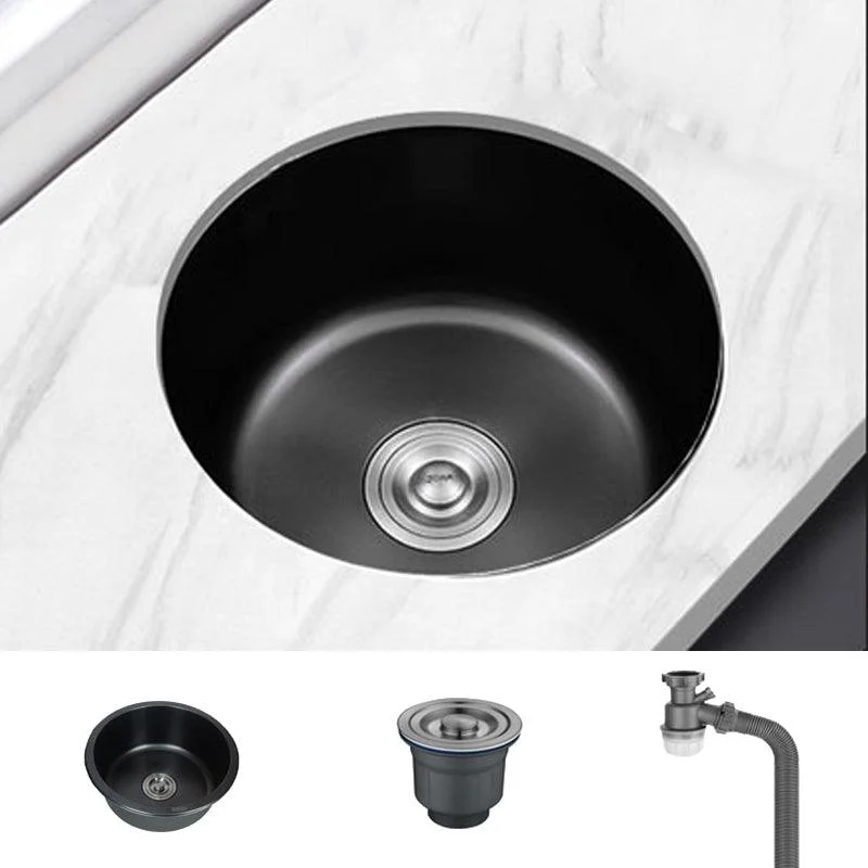 Stainless Steel Round Sink in Black Single Bowl Undermount Sink with Basket Strainer -Bathlova