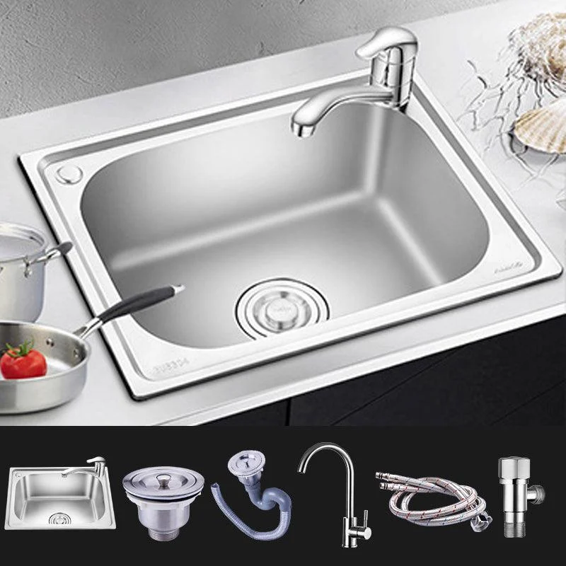 Stainless Steel Sink Drop-In Single Bowl Kitchen Sink with Basket Strainer -Bathlova