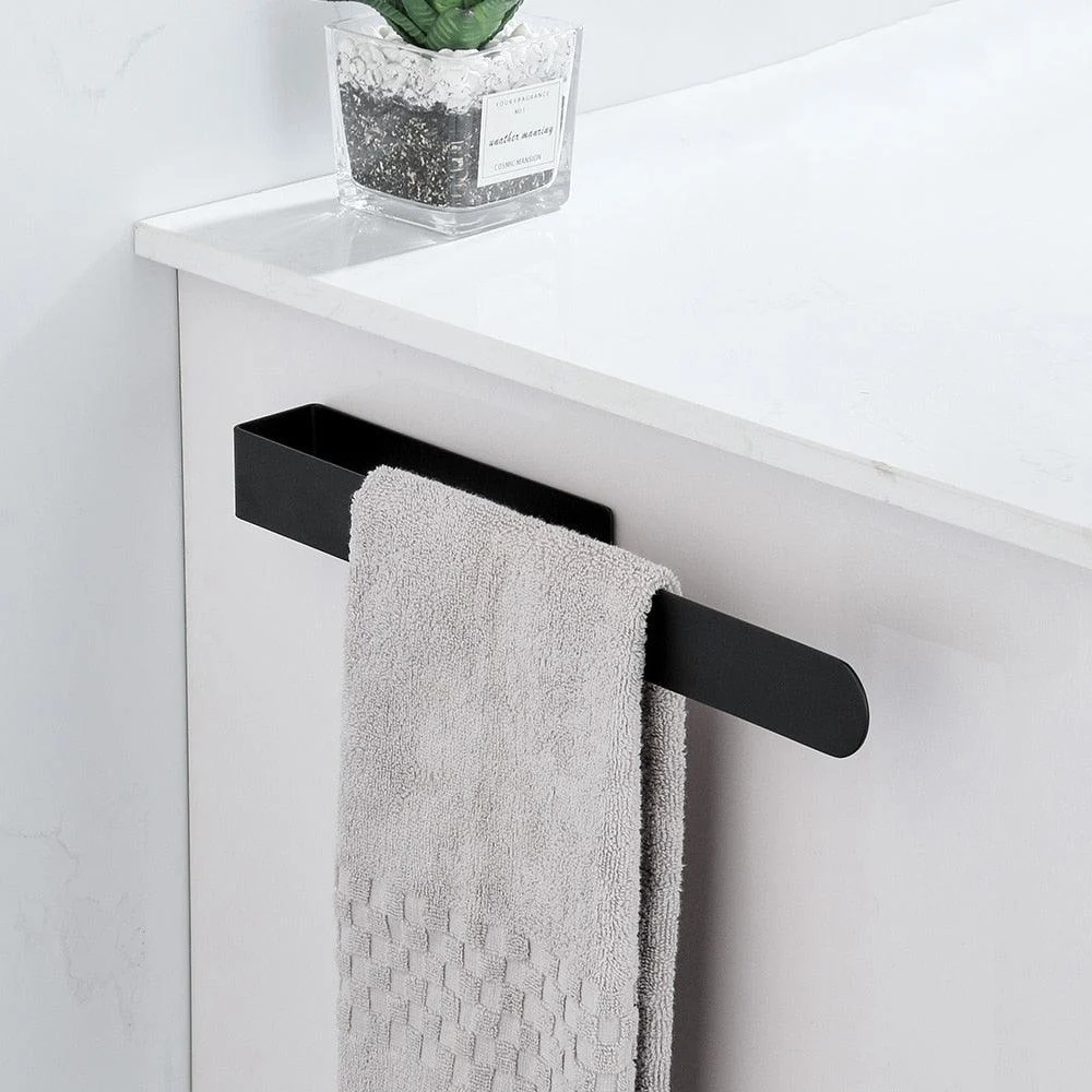 Stainless Steel Towel Storage Holder Punch Free Black Towel Rack -Bathlova