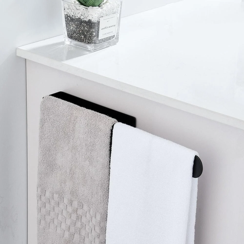 Stainless Steel Towel Storage Holder Punch Free Black Towel Rack -Bathlova