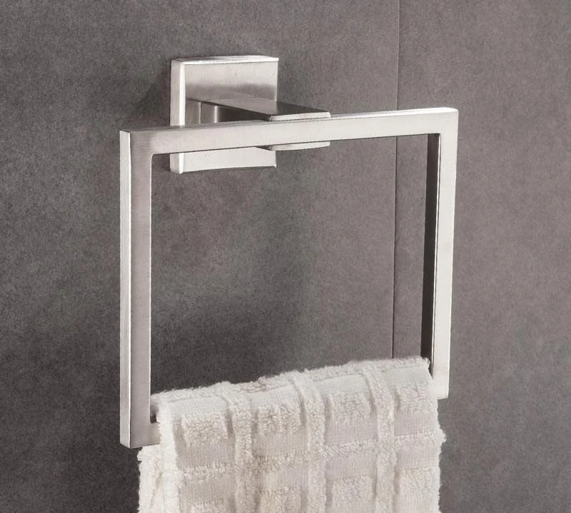 Stainless Steel Wall Mount Square Shaped Towel Holder Ring -Bathlova