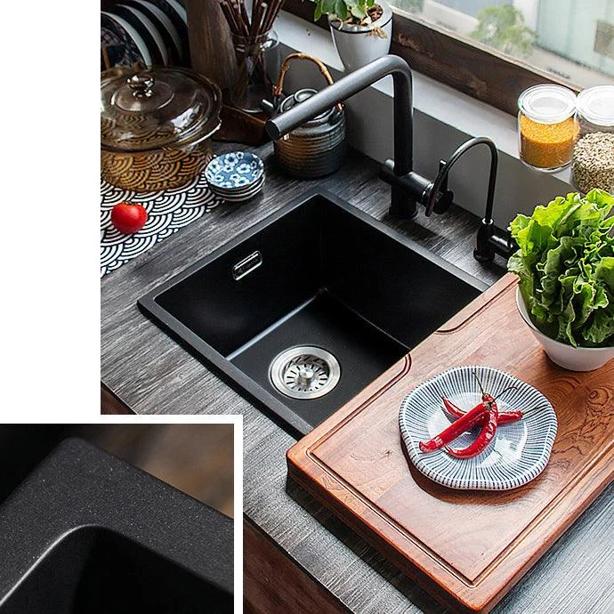 Stone Farmhouse Kitchen Sink Single Bowl Drop-In Sink with Basket Strainer -Bathlova