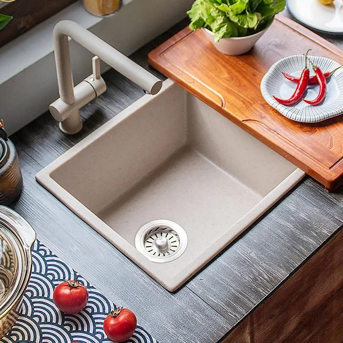 Stone Farmhouse Kitchen Sink Single Bowl Drop-In Sink with Basket Strainer -Bathlova