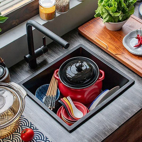 Stone Farmhouse Kitchen Sink Single Bowl Drop-In Sink with Basket Strainer -Bathlova