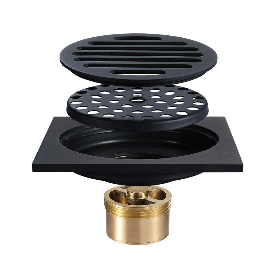 Stripe Brass Matte Black Square Floor Drain -Bathlova