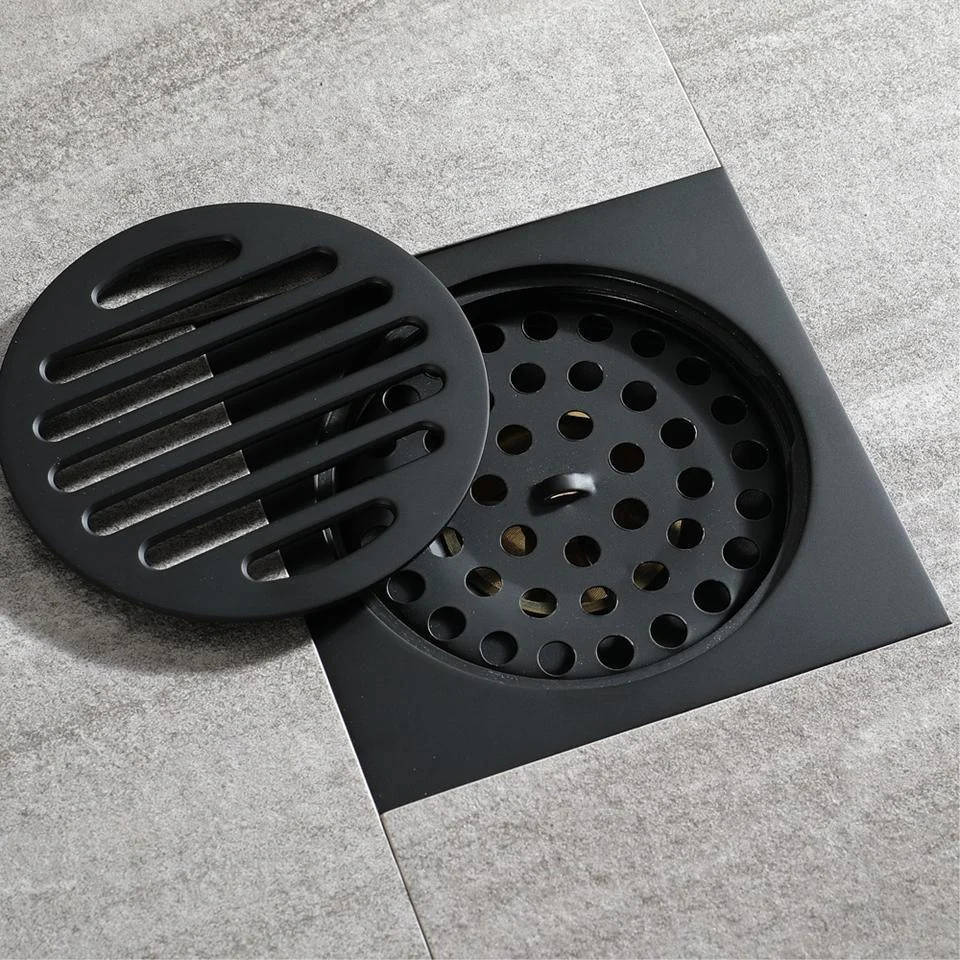 Stripe Brass Matte Black Square Floor Drain -Bathlova