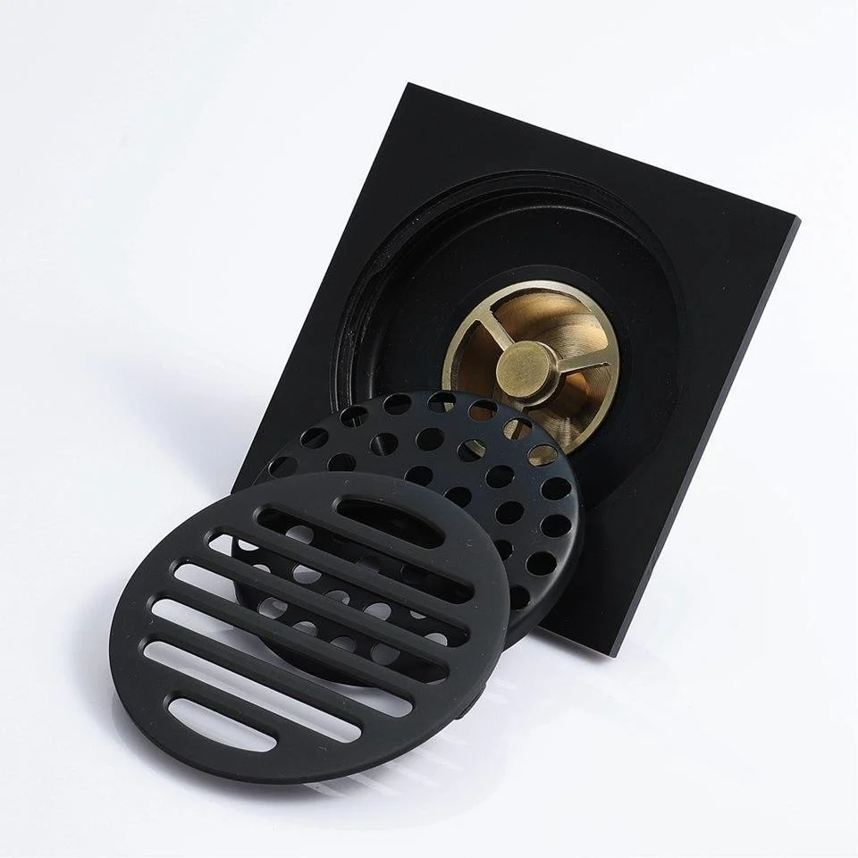 Stripe Brass Matte Black Square Floor Drain -Bathlova