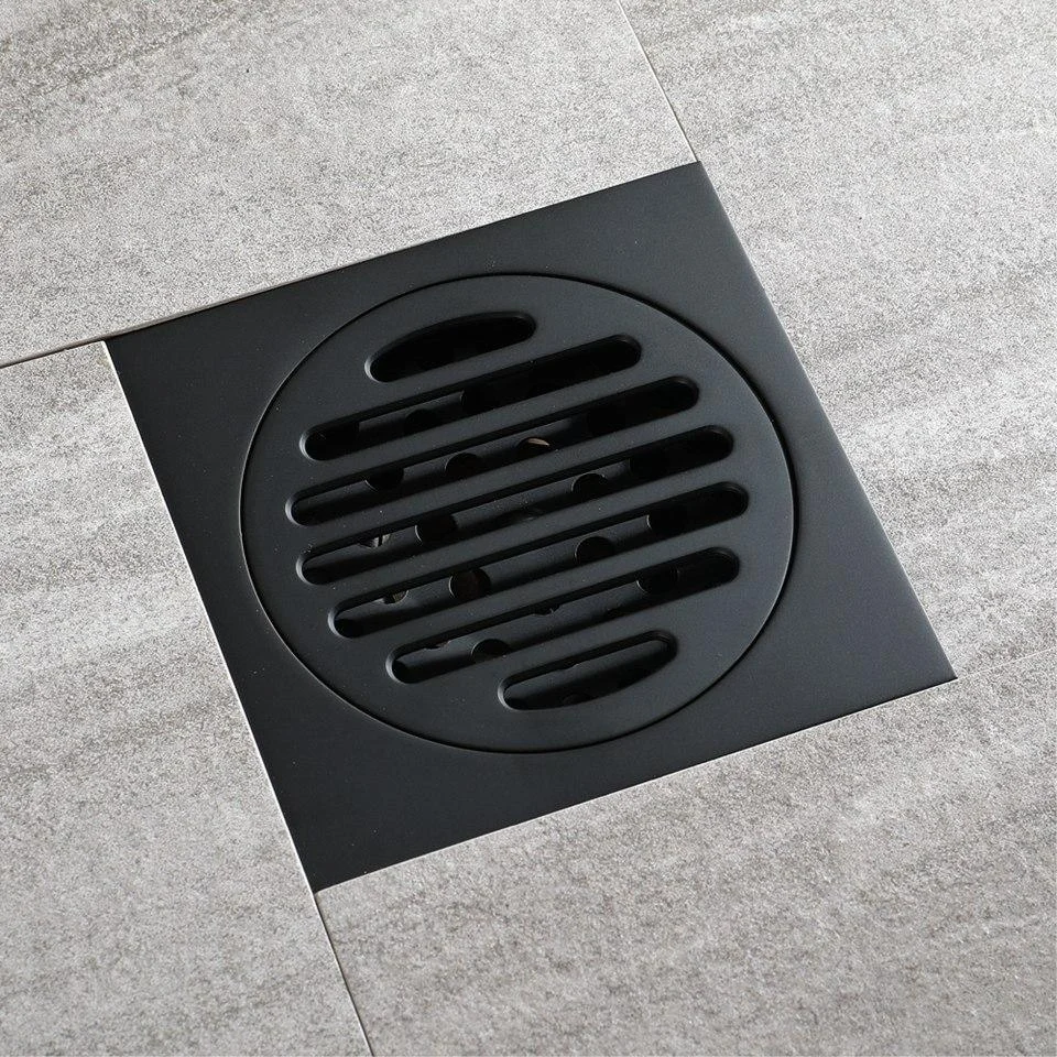 Stripe Brass Matte Black Square Floor Drain -Bathlova