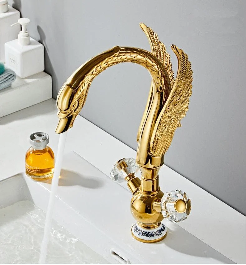 Swan Bathroom Tap with Double Crystal Handle -Bathlova