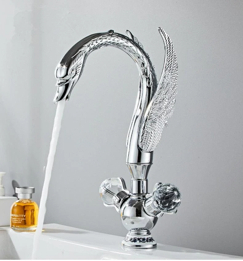 Swan Bathroom Tap with Double Crystal Handle -Bathlova