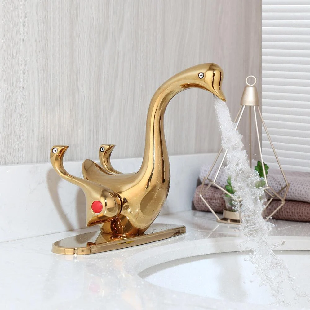 Swan Duck Basin Sink Mixer Taps 2 Handles Deck Mounted Widespread Tap -Bathlova