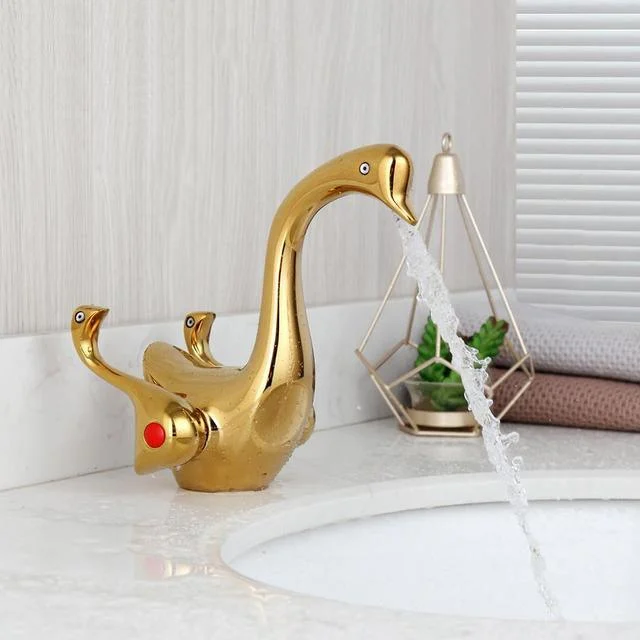 Swan Duck Basin Sink Mixer Taps 2 Handles Deck Mounted Widespread Tap -Bathlova