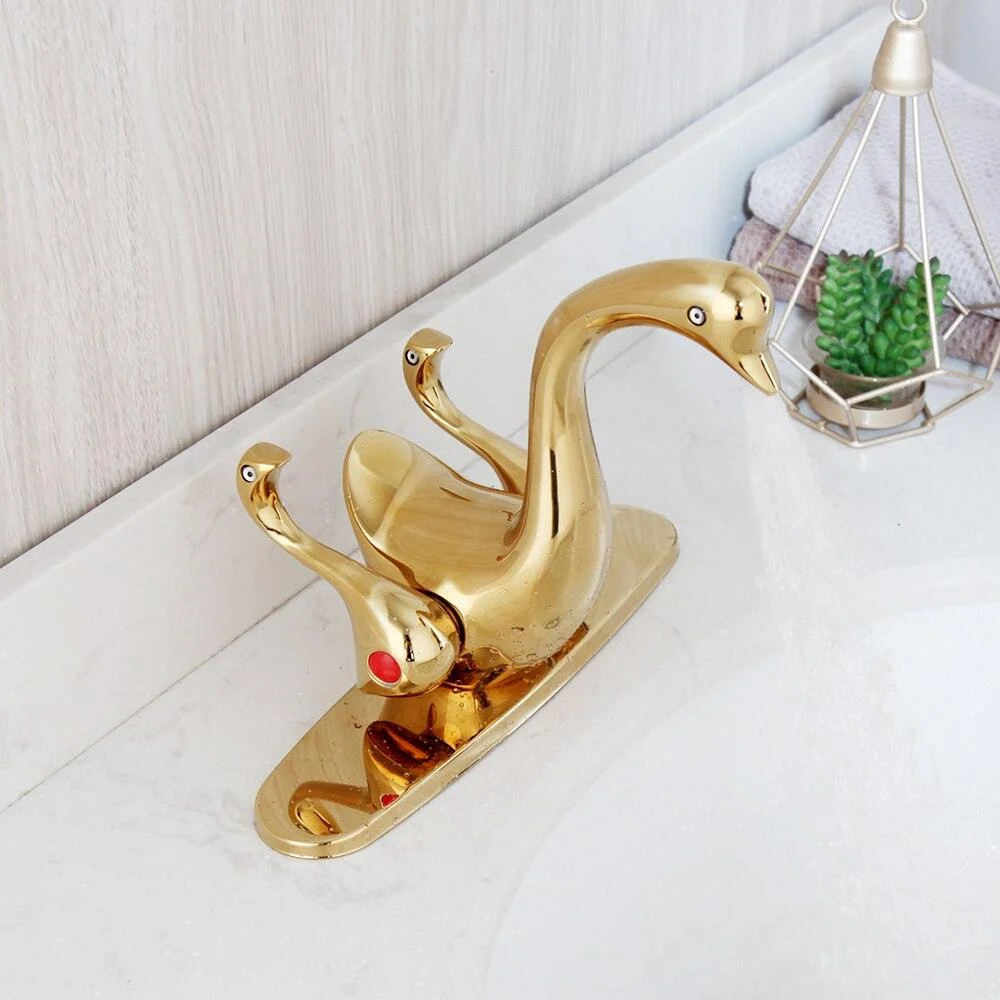 Swan Duck Basin Sink Mixer Taps 2 Handles Deck Mounted Widespread Tap -Bathlova