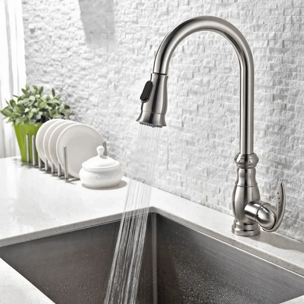 Swan Neck Pull-out Spray Kitchen Tap with Single Handle -Bathlova