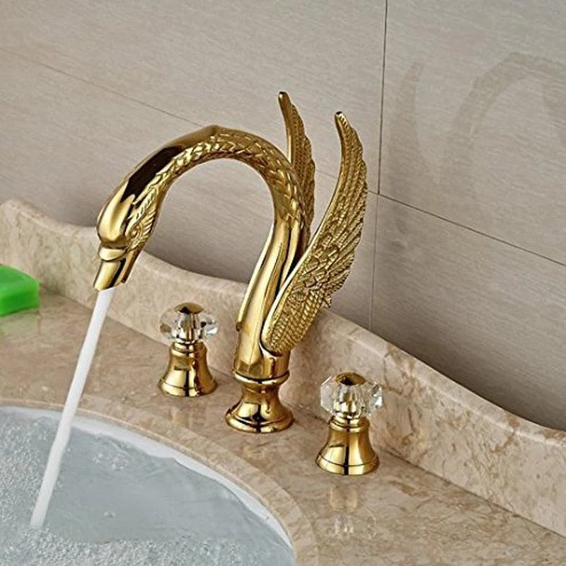 Swan Shape Basin Tap Dual Crystal Handle Deck Mount Bathroom Mixer Tap -Bathlova