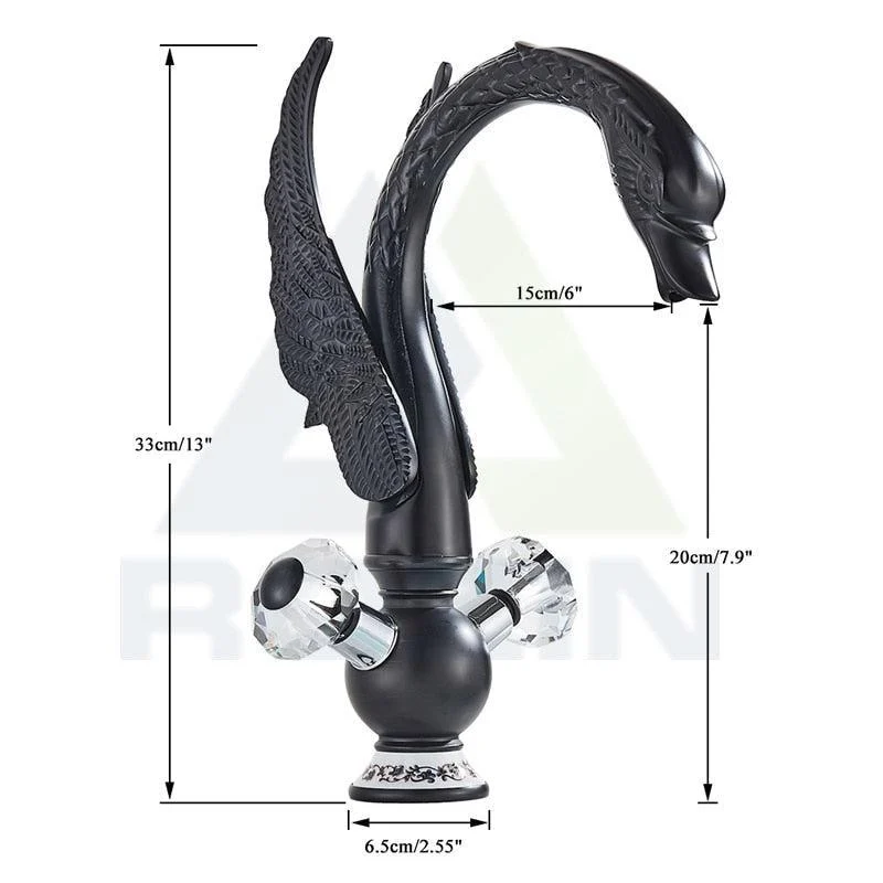 Swan Shape Bathroom Tap Deck Mount Hot Cold Water Dual Handle Mixer -Bathlova