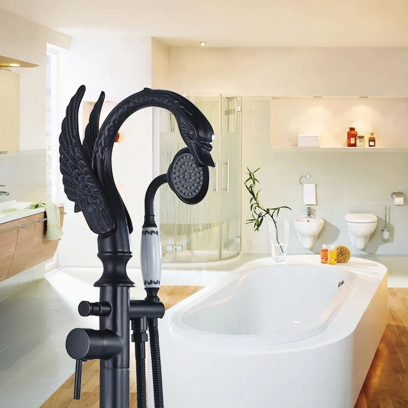 Swan Shape Standing Bathroom Bathtub Tap with Single Handheld Shower Handle -Bathlova