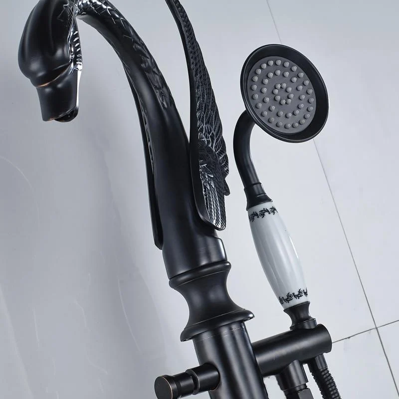 Swan Shape Standing Bathroom Bathtub Tap with Single Handheld Shower Handle -Bathlova