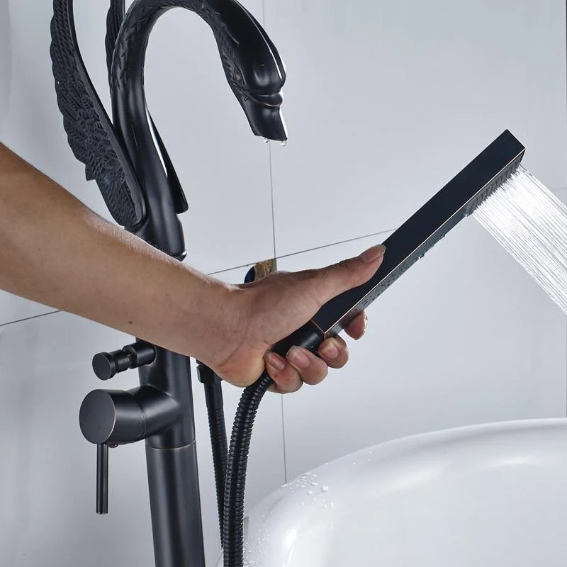 Swan Shape Standing Bathroom Bathtub Tap with Single Handheld Shower Handle -Bathlova