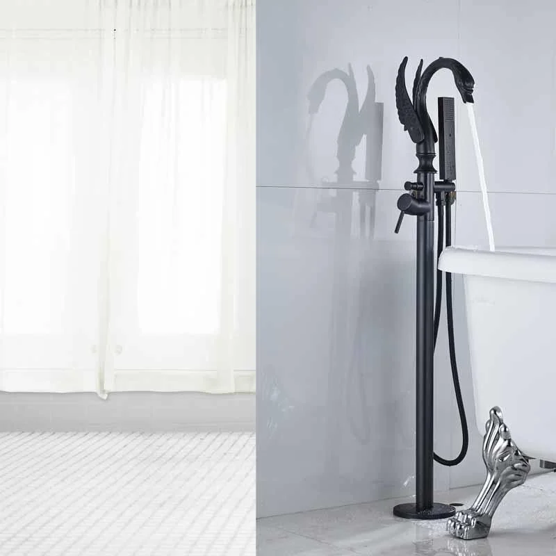 Swan Shape Standing Bathroom Bathtub Tap with Single Handheld Shower Handle -Bathlova