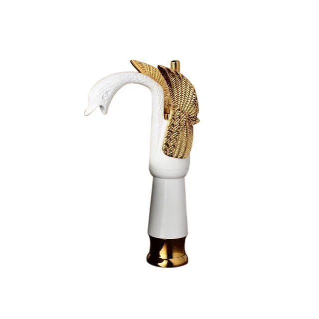 Swan Shaped Golden & White Single Handle Countertop Basin Tap -Bathlova