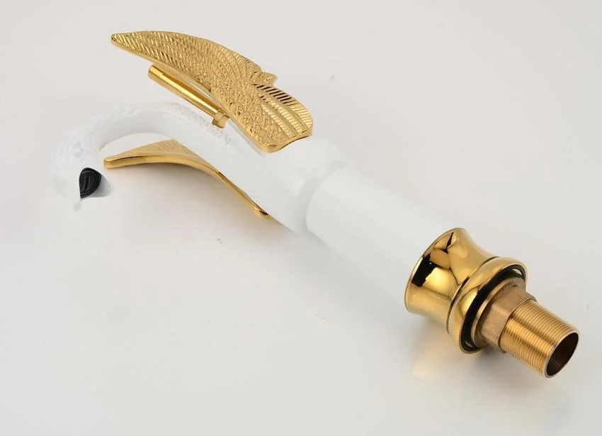 Swan Shaped Golden & White Single Handle Countertop Basin Tap -Bathlova