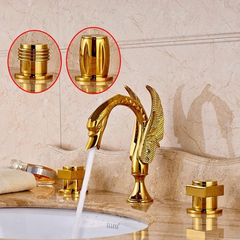 Swan Style Deck Mount Waterfall Basin Tap Dual Handles Mixer Taps -Bathlova