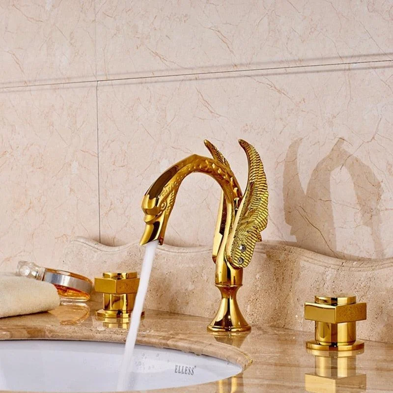 Swan Style Deck Mount Waterfall Basin Tap Dual Handles Mixer Taps -Bathlova