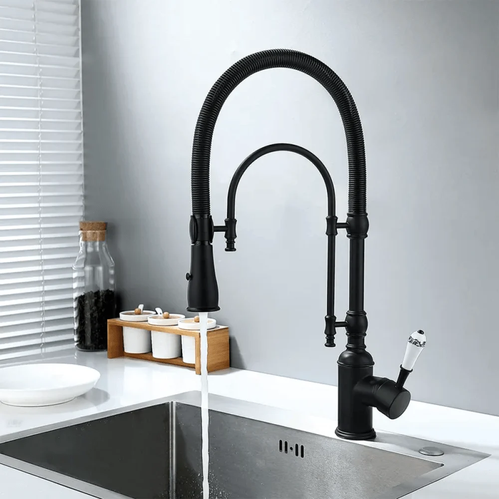 Swirling Dual-Mode Pull-Down Kitchen Tap with Porcelain Handle -Bathlova