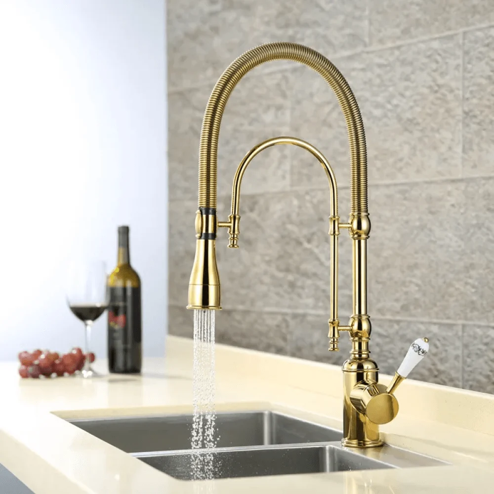 Swirling Dual-Mode Pull-Down Kitchen Tap with Porcelain Handle -Bathlova