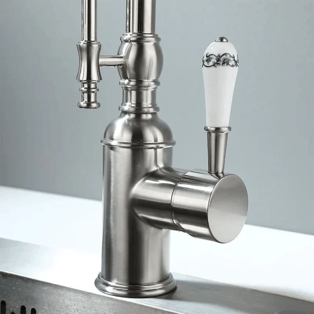 Swirling Dual-Mode Pull-Down Kitchen Tap with Porcelain Handle -Bathlova