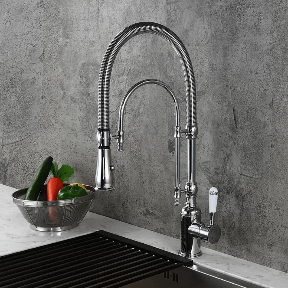 Swirling Dual-Mode Pull-Down Kitchen Tap with Porcelain Handle -Bathlova