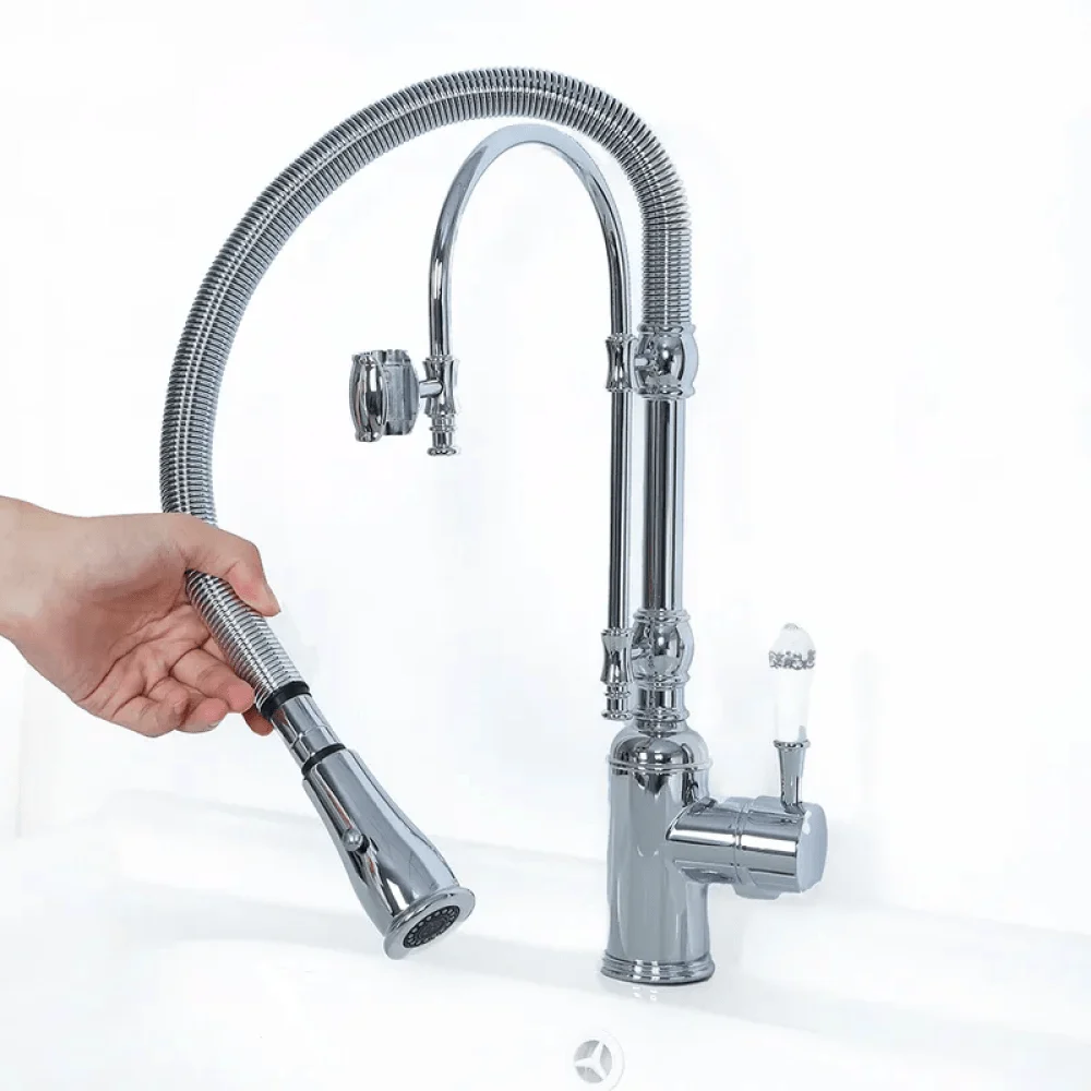 Swirling Dual-Mode Pull-Down Kitchen Tap with Porcelain Handle -Bathlova