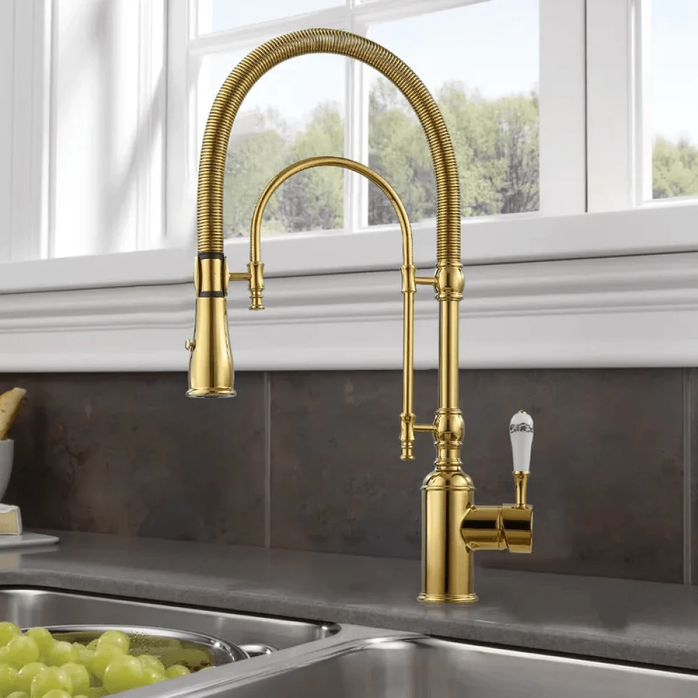 Swirling Dual-Mode Pull-Down Kitchen Tap with Porcelain Handle -Bathlova