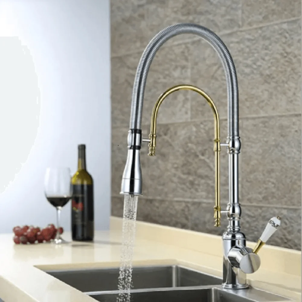 Swirling Dual-Mode Pull-Down Kitchen Tap with Porcelain Handle -Bathlova