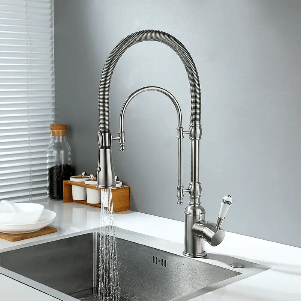 Swirling Dual-Mode Pull-Down Kitchen Tap with Porcelain Handle -Bathlova