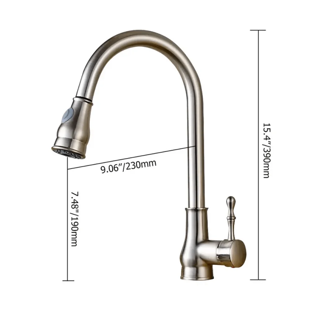 Swirling Spout Pullout Spray Kitchen Tap in Brushed Nickel -Bathlova