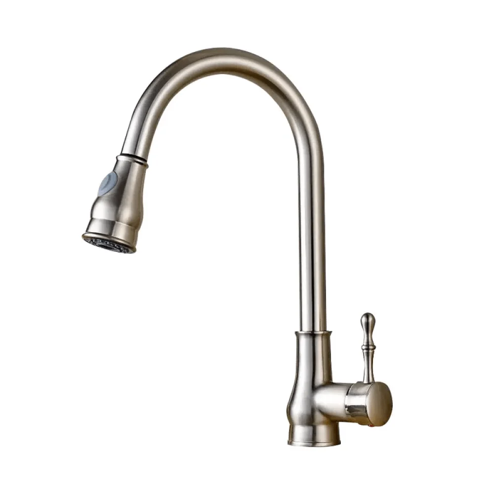 Swirling Spout Pullout Spray Kitchen Tap in Brushed Nickel -Bathlova