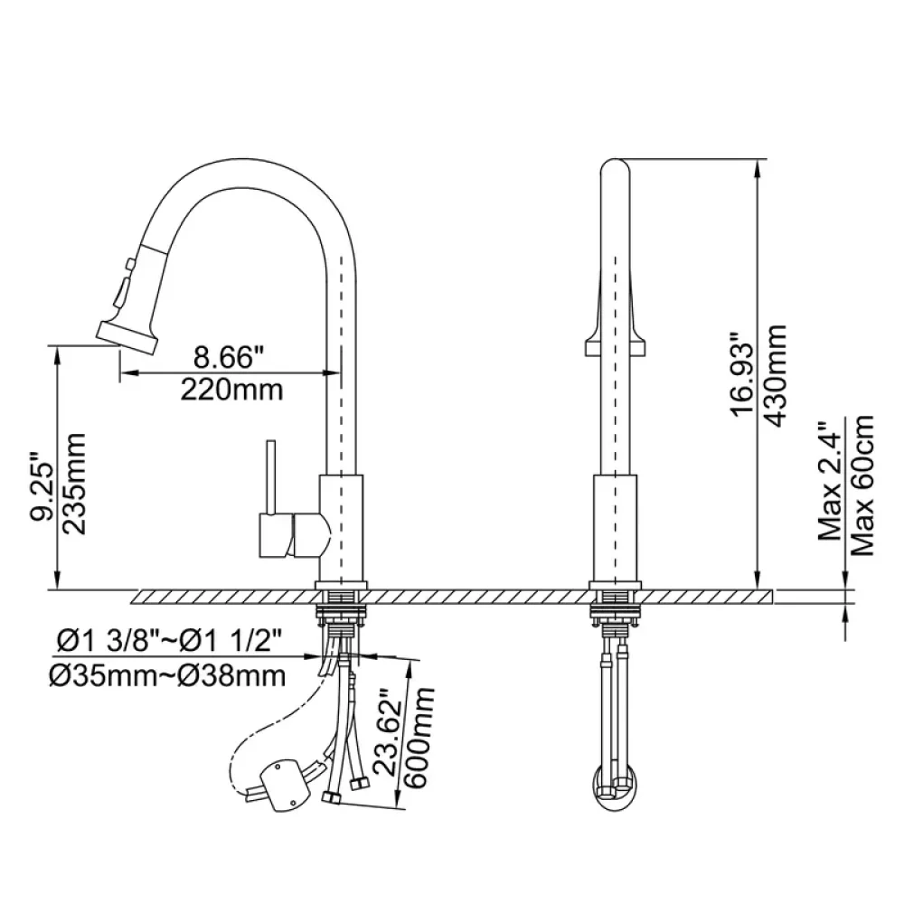 Swivel 3-Function Spray-head Kitchen Tap with Deck Plate -Bathlova