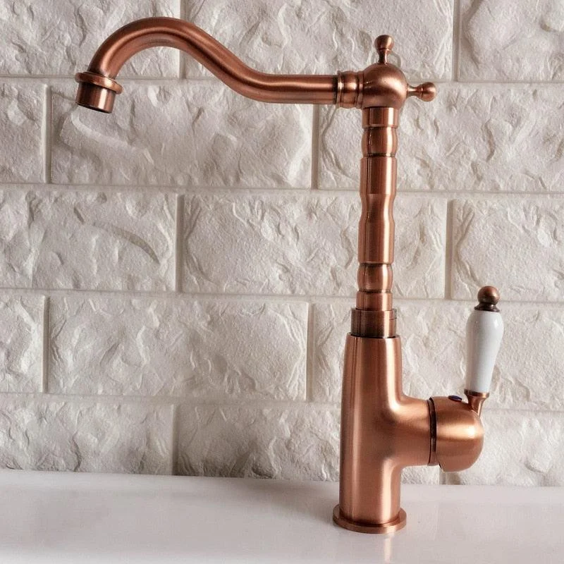 Swivel Spout Antique Red Copper Single Handle Bathroom Tap -Bathlova