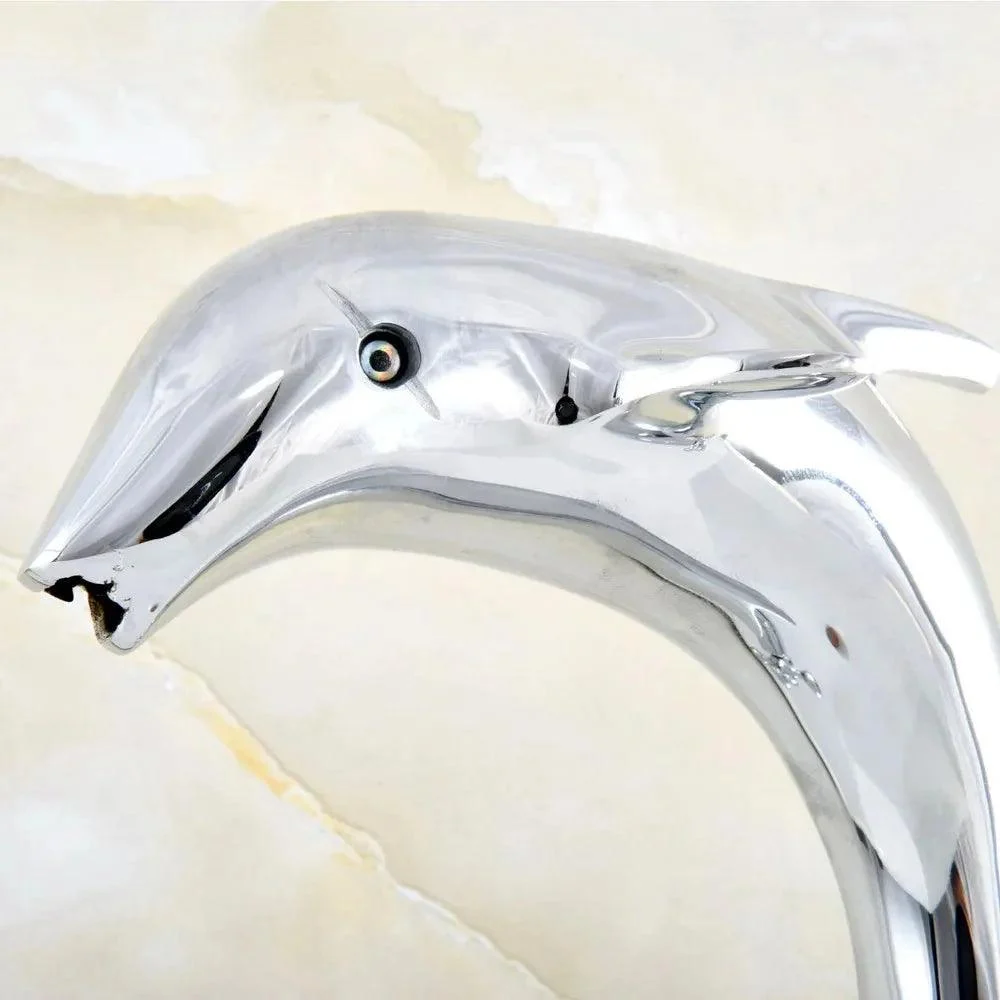 Swivel Spout Dual Cross Handles Dolphin Style Kitchen Sink Tap -Bathlova