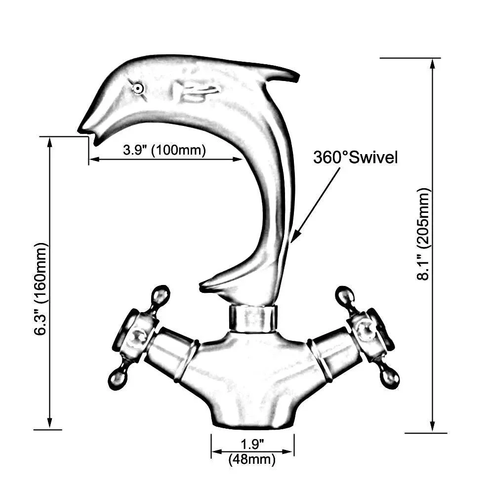 Swivel Spout Dual Cross Handles Dolphin Style Kitchen Sink Tap -Bathlova