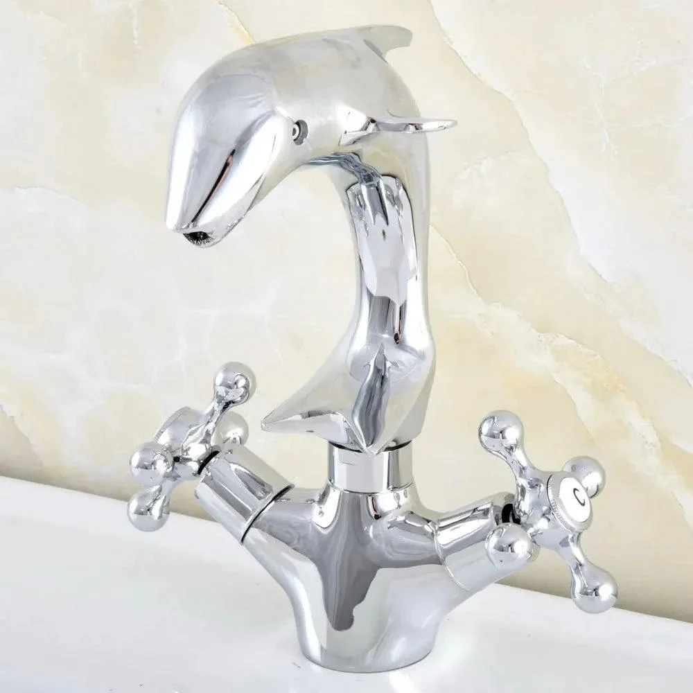 Swivel Spout Dual Cross Handles Dolphin Style Kitchen Sink Tap -Bathlova