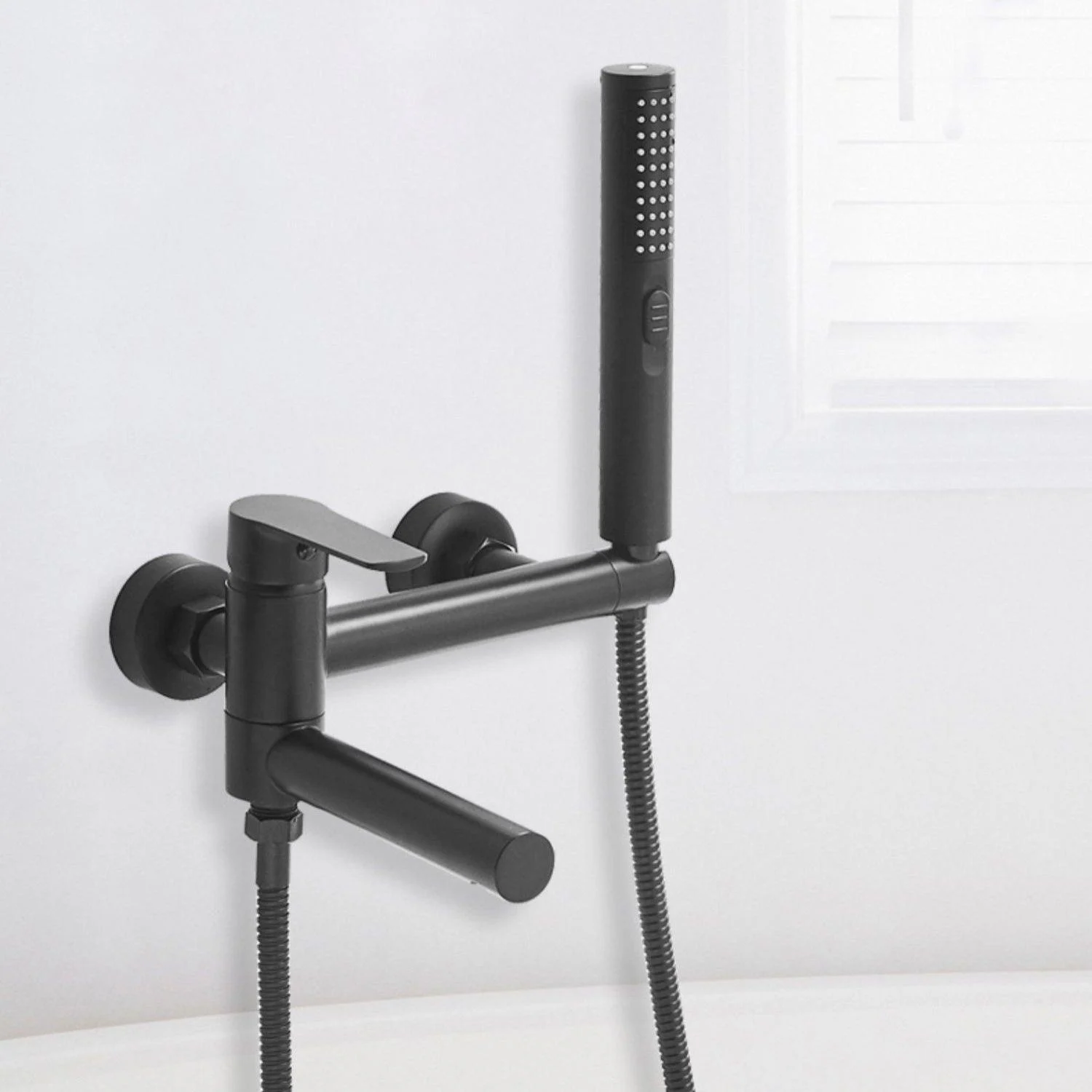 Swivel Spout Tub Tap Trim Single Lever Handle Handshower Bath Filler with Shower Hose -Bathlova