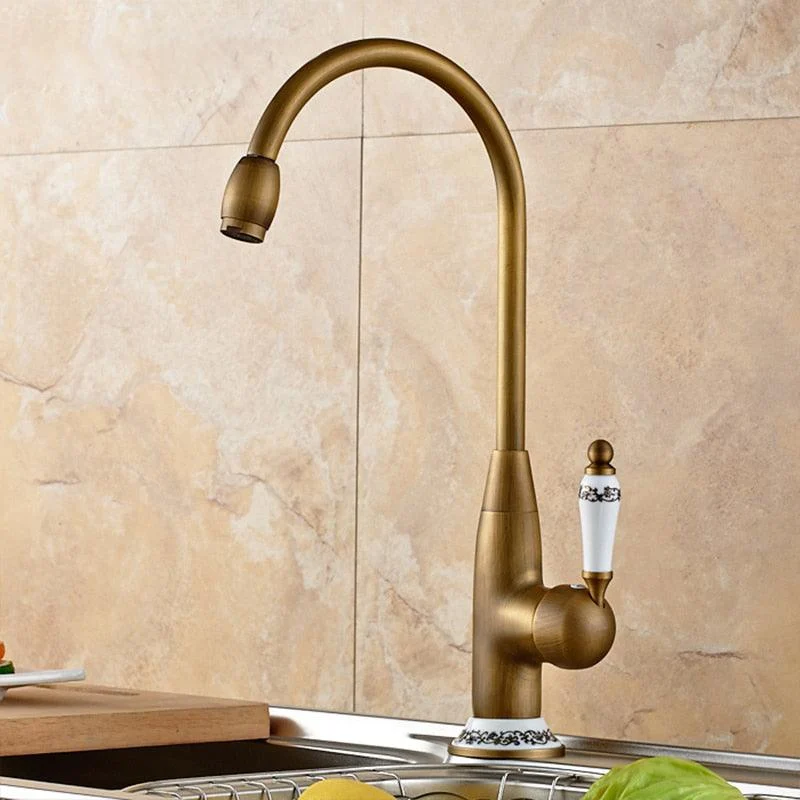 Swivel Stream Spout Antique Bronze Brass Deck Mounted Kitchen Tap -Bathlova