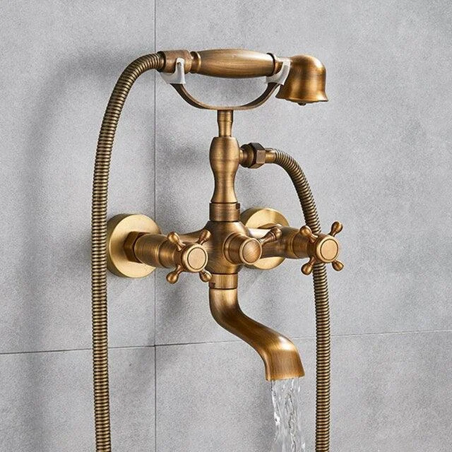 Telephone Style Golden Waterfall Bathtub Tap Brass Bathroom Tap -Bathlova