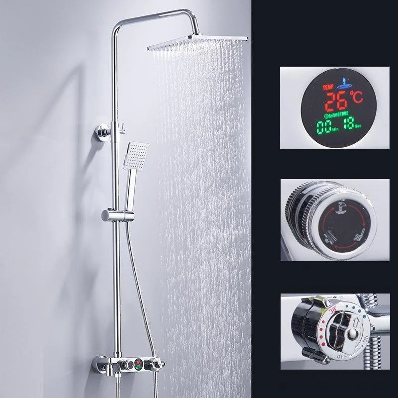 Temperature Display Shower Set With Rainfall Shower Head And Switch -Bathlova