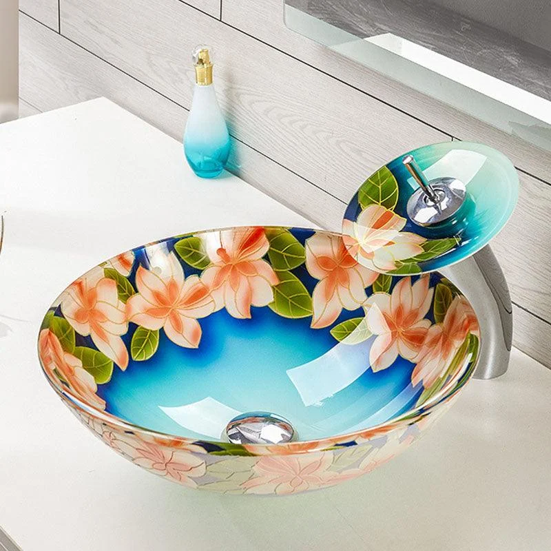 Tempered Glass Bathroom Sink Contemporary Trough Bathroom Sink with Round Shape -Bathlova