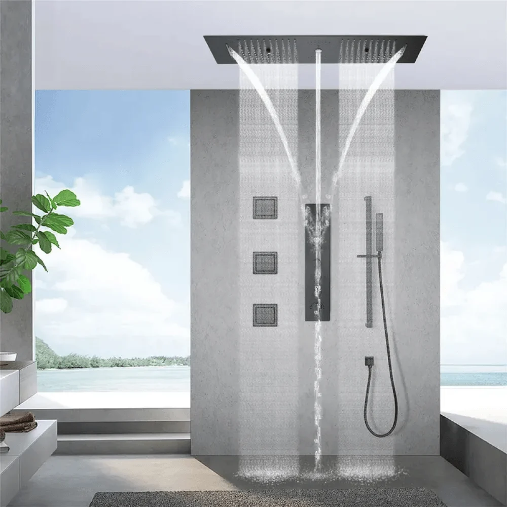 Thermostatic 6 Functions Rain Shower System - Massage Music Remote Controlled LED -Bathlova